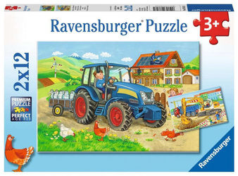 Ravensburger Puzzle 2x12 Teile Baustelle und Bauernhof
