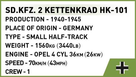 Cobi Historische Sammlung WWII SD.KFZ.2 Kettenkrad HK-101 Ziegel